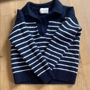 Wilfred Blue and White V-Neck Sweater Nautical Stripes